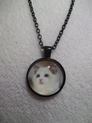 Black Bubble White Cat Necklace (N649)