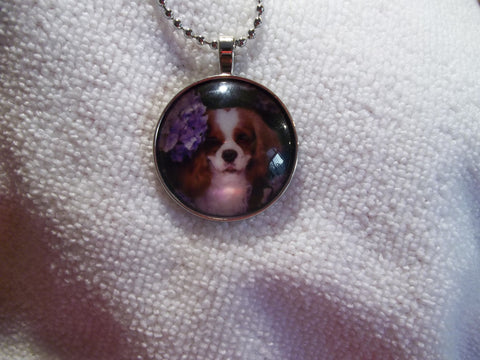 Silver Ball Chain Bubble Spaniel Dog Necklace (N701)
