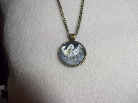 Bronze Bubble White Horses Necklace (N749)
