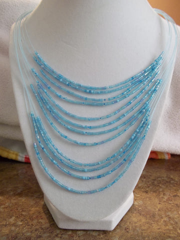 Blue Seed Bead Necklace (N828)