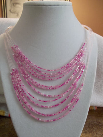 Pink Seed Bead Necklace (N829)