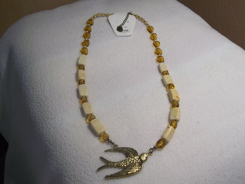 Bronze Brown Gold Glass Beads Bird Pendant Necklace (N903)