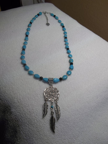 Silver Turquoise Dream Catcher Necklace (N941)
