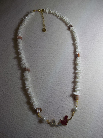 White Puka Shell Mother of Pearl Mermaid Necklace (N980)