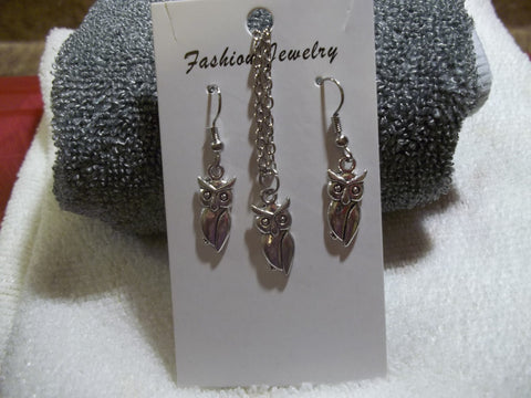 Silver Owl Necklace Earrings Set (NE434)