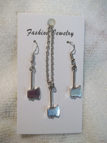 Silver Hatchet Necklace Earrings Set (NE438)