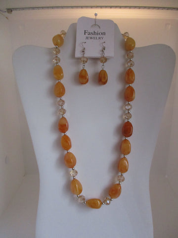 Light Orange Bead Necklace Earring Set (NE453)
