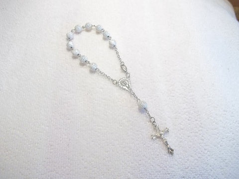 White Silver Dots Bracelet Rosary (R109)