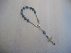 Light Blue Silver Dots Bracelet Rosary (R110)