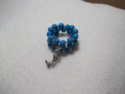 Memory Wire Blue Silver Glass Beads Silver Mermaid Ring (R11)